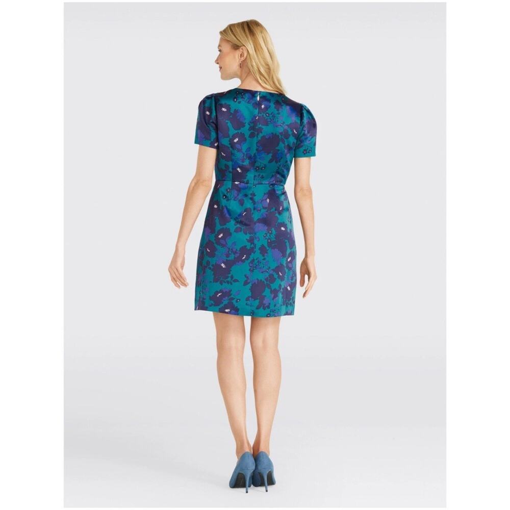 Draper James Womens Floral Structured Mini Dress Teal Blue Cutout Size 12 NWT - Picture 2 of 7